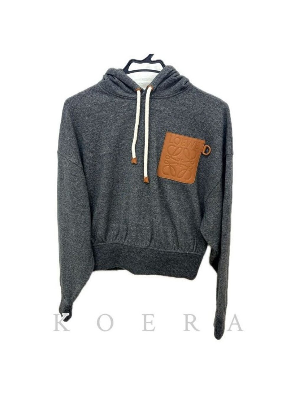 Loewe Anagram Leather Logo Pullover Hoodie Gray XS